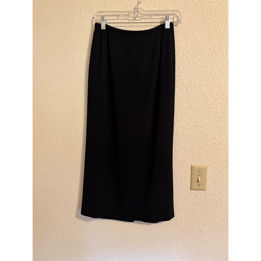 Talbots Petites Black Column Midi Skirt Size 4P Triacetate Blend Back Slit